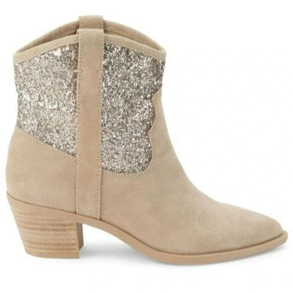 Dolce‎ Vita Tan Suede Sonya Glitter Western Boots Sz. 7.5